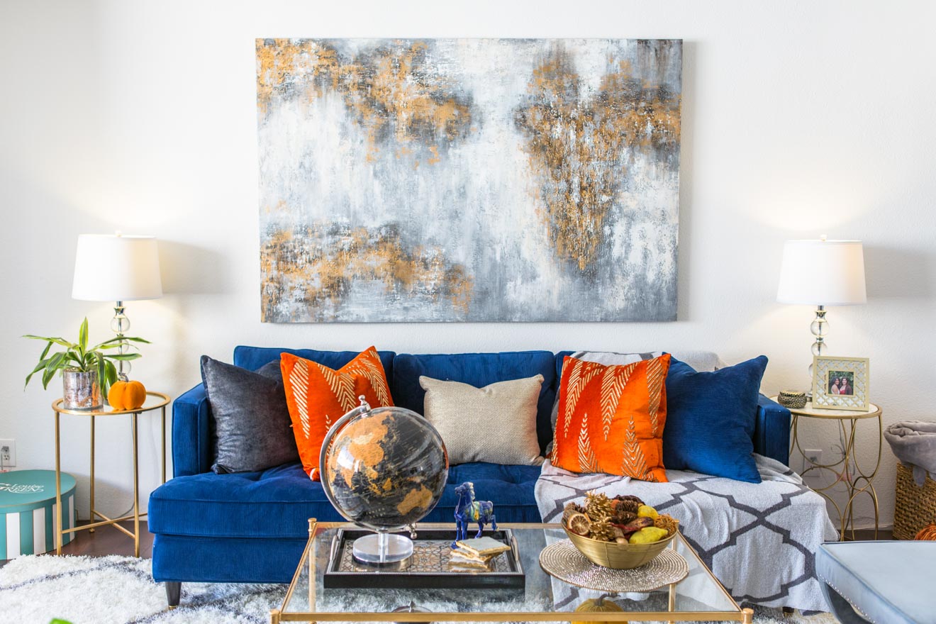 Fall Home Decor Ideas, Z Gallerie art work, Laura Lily Home, Laura Lily , Fashion Travel and Lifestyle Blog, blue couch,