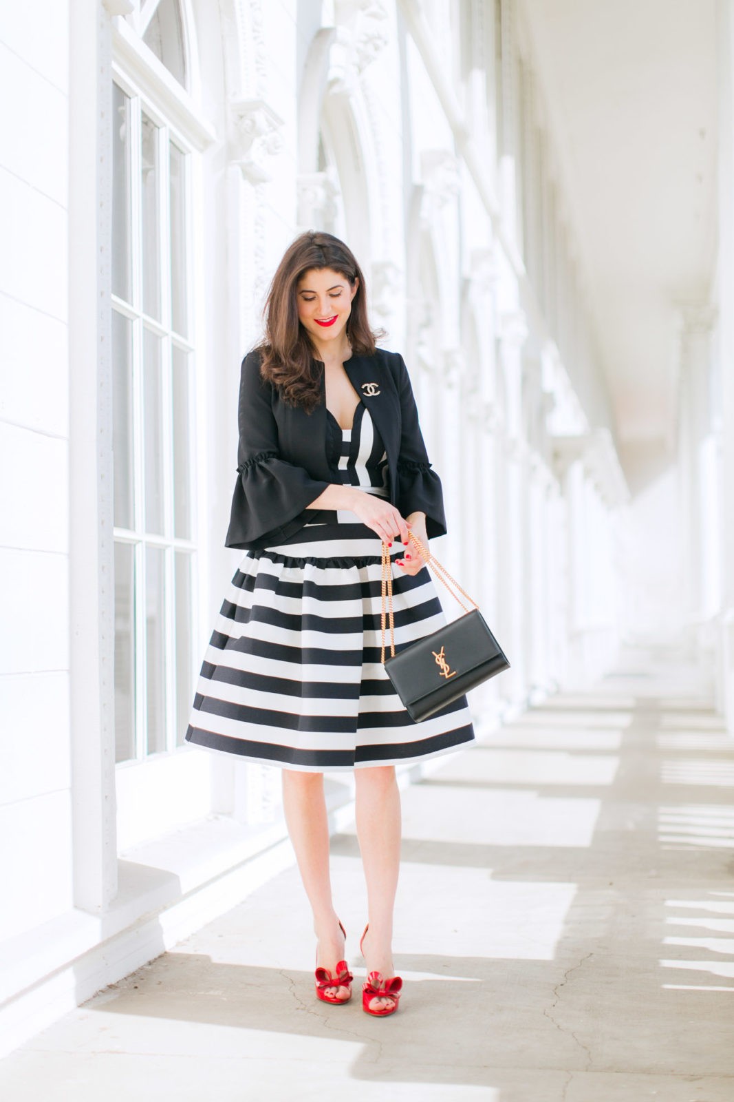 Laura Lily Fashion Travel and Lifestyle Blog, 12 Days of Holiday Style Striped Dress, A Striped Dress and Giving Tuesday, Asos Striped Dress, Valentino Bow Pumps, 