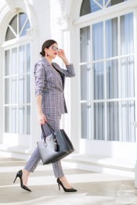 Laura Lily Fashion Travel and Lifestyle Blog, Mad About Plaid, Missguided Plaid Suit, Black Prada Cuir Tote,