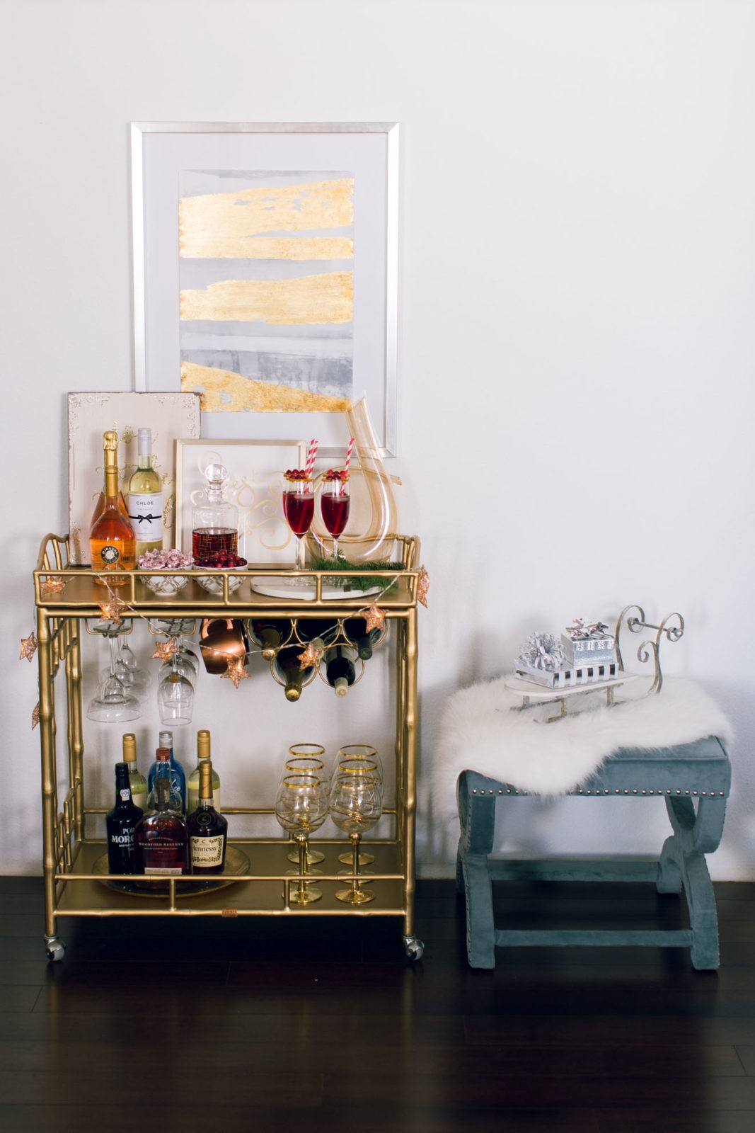 Holiday Bar Cart Ideas by Home Decor Blogger Laura Lily 12 Days of Holiday Style,