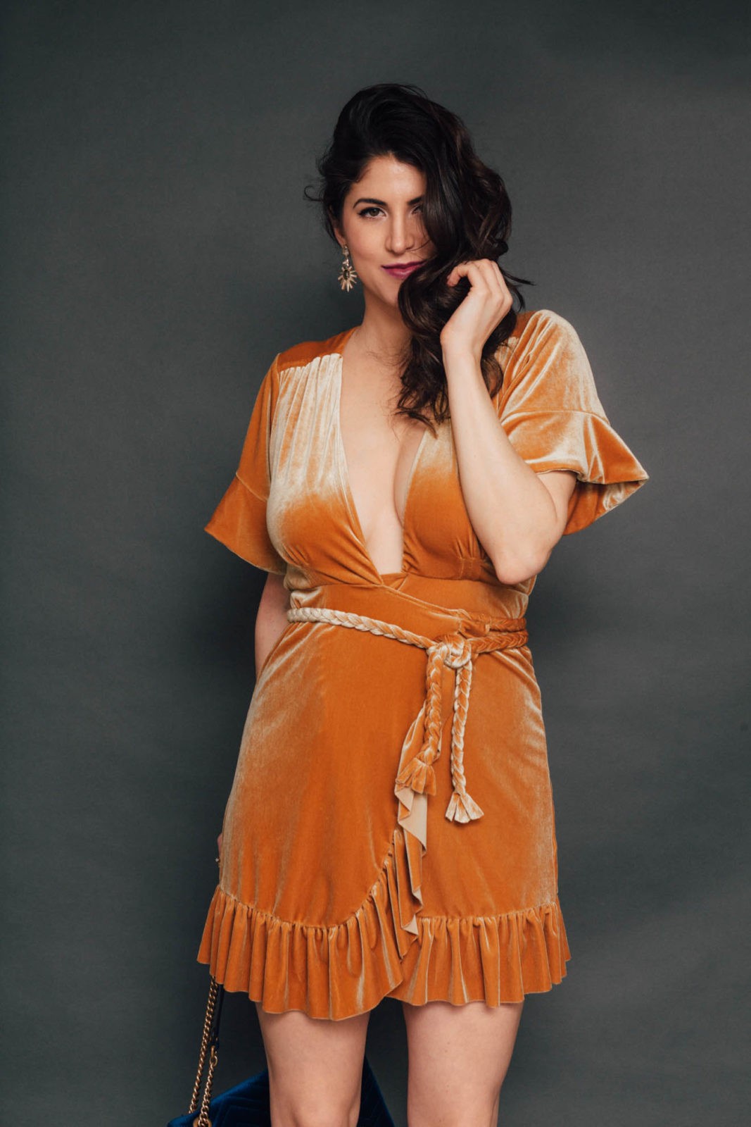 Velvet Outfit Ideas by popular Los Angeles Fashion Blogger Laura Lily, Velvet Misa dress,