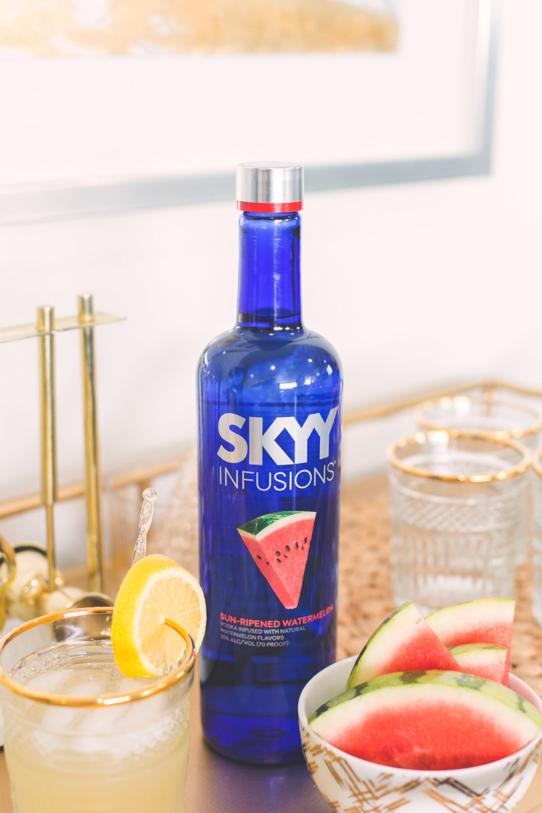 SKYY Vodka Cocktail Recipes by Lifestyle Blogger Laura Lily, Bar Cart decor ideas, West Elm Holiday Gift Ideas,