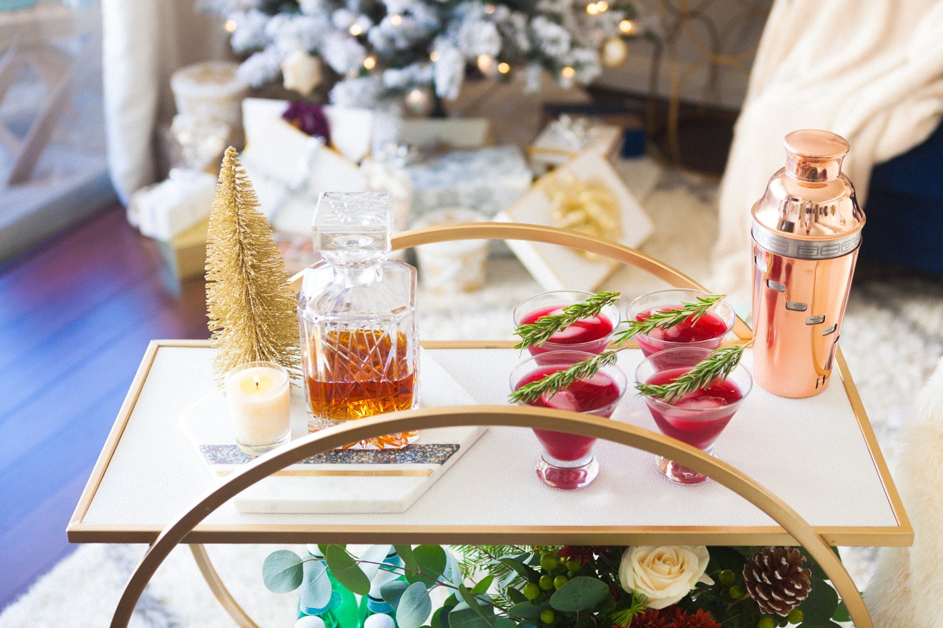 How to Setup a Holiday Bar Cart for a Party, Holiday Bar Cart Ideas,Gifts for her him and home from Bed Bath Beyond by Lifestyle Blogger Laura Lily,