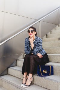 Dressing Up everyday Tahari ASL bouclé jacket by Fashion Blogger Laura Lily,