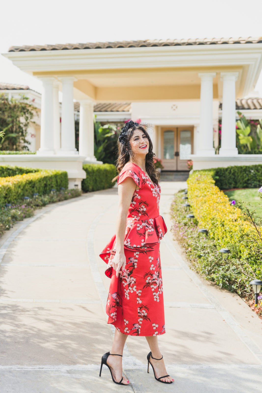Johanna Ortiz Peplum Dress by Fashion Blogger Laura Lily, Red wedding guest dress ideas,