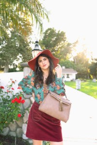 Fall Outfit Ideas by Fashion Blogger Laura Lily | Life Lately by popular Los Angeles life and style blogger, Laura Lily: image of a woman outside wearing a Anthropologie Farm Rio Paola Floral Peasant Blouse and Easy Spirit Evolve Kutipie.