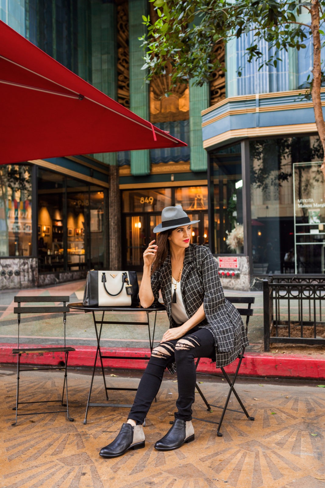 Suburban Girl in an Urban World and my Everyday Fall Outfit, Shein split sleeve blazer, Zappos Naot Helm Bootie, Eastern Building DTLA,