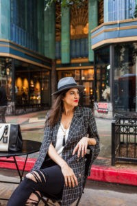Suburban Girl in an Urban World and my Everyday Fall Outfit by Fashion Blogger Laura Lily, Shein split sleeve blazer, Zappos Naot Helm Bootie, Eastern Building DTLA,