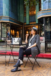 Suburban Girl in an Urban World and my Everyday Fall Outfit by Fashion Blogger Laura Lily, Shein split sleeve blazer, Zappos Naot Helm Bootie, Eastern Building DTLA,