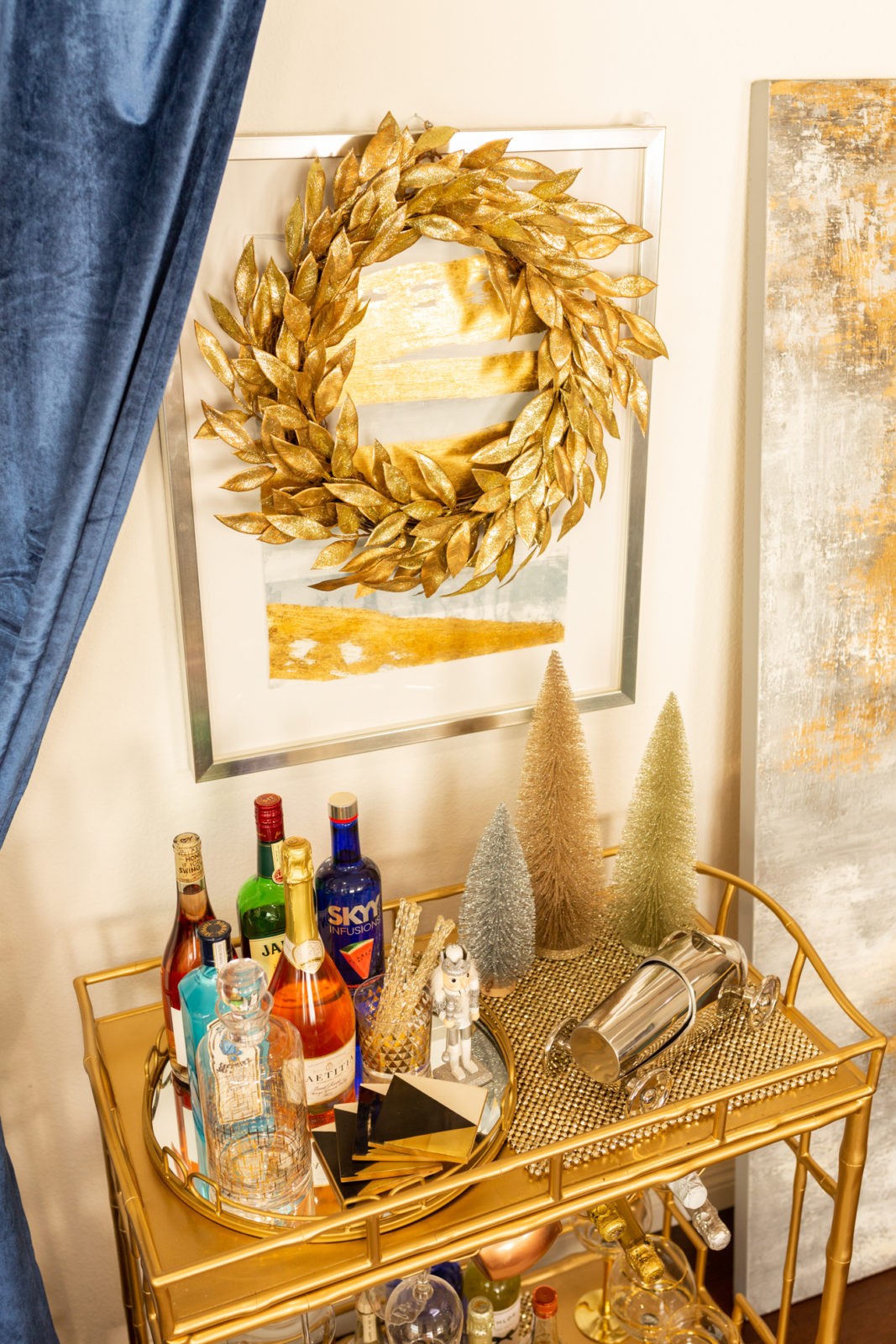 How to Setup a Holiday Bar Cart for a Party, Holiday Bar Cart Ideas,How to Decorate a Holiday Bar Cart in 5 Simple Steps by Home Decor Blogger Laura Lily,
