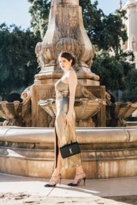 The Ultimate Holiday Outfit Guide by Fashion Blogger Laura Lily, Gold metallic dress