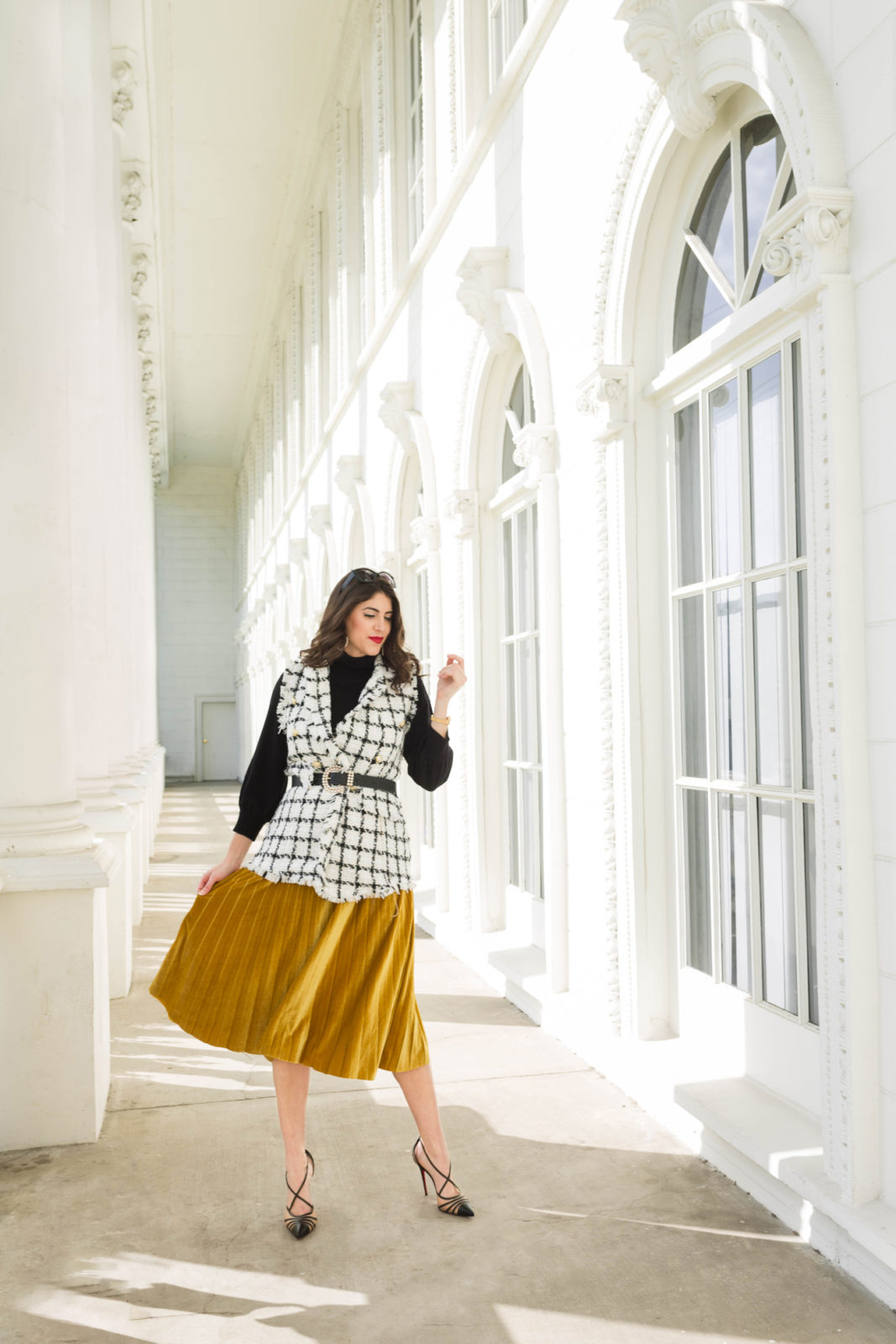 One Velvet Pleated Skirt, Two Ways by top LA Fashion Blogger Laura Lily, SheIn Velvet Pleated Skirt,