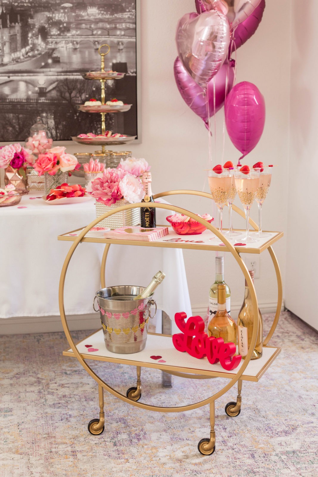 Valentine's Day Bar Cart featured by top LA lifestyle blogger, Laura Lily.