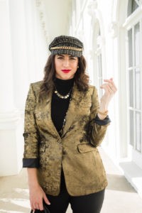 Work Outfit Metallic Blazer by Fashion Blogger Laura Lily