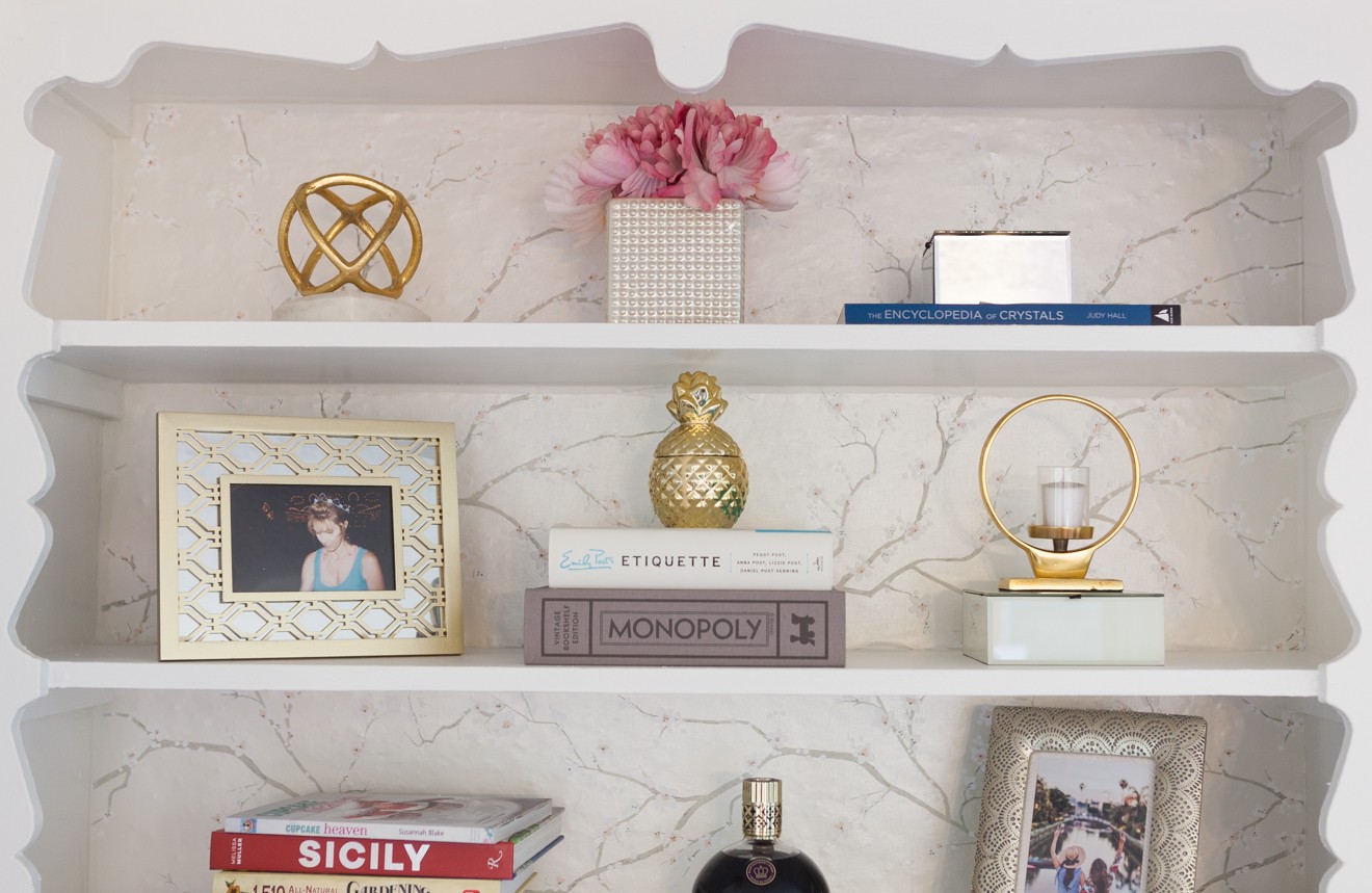 How to Decorate a Bookshelf,DIY Home Decor hutch remodel by Los Angeles Home Decor Blogger Laura Lily,