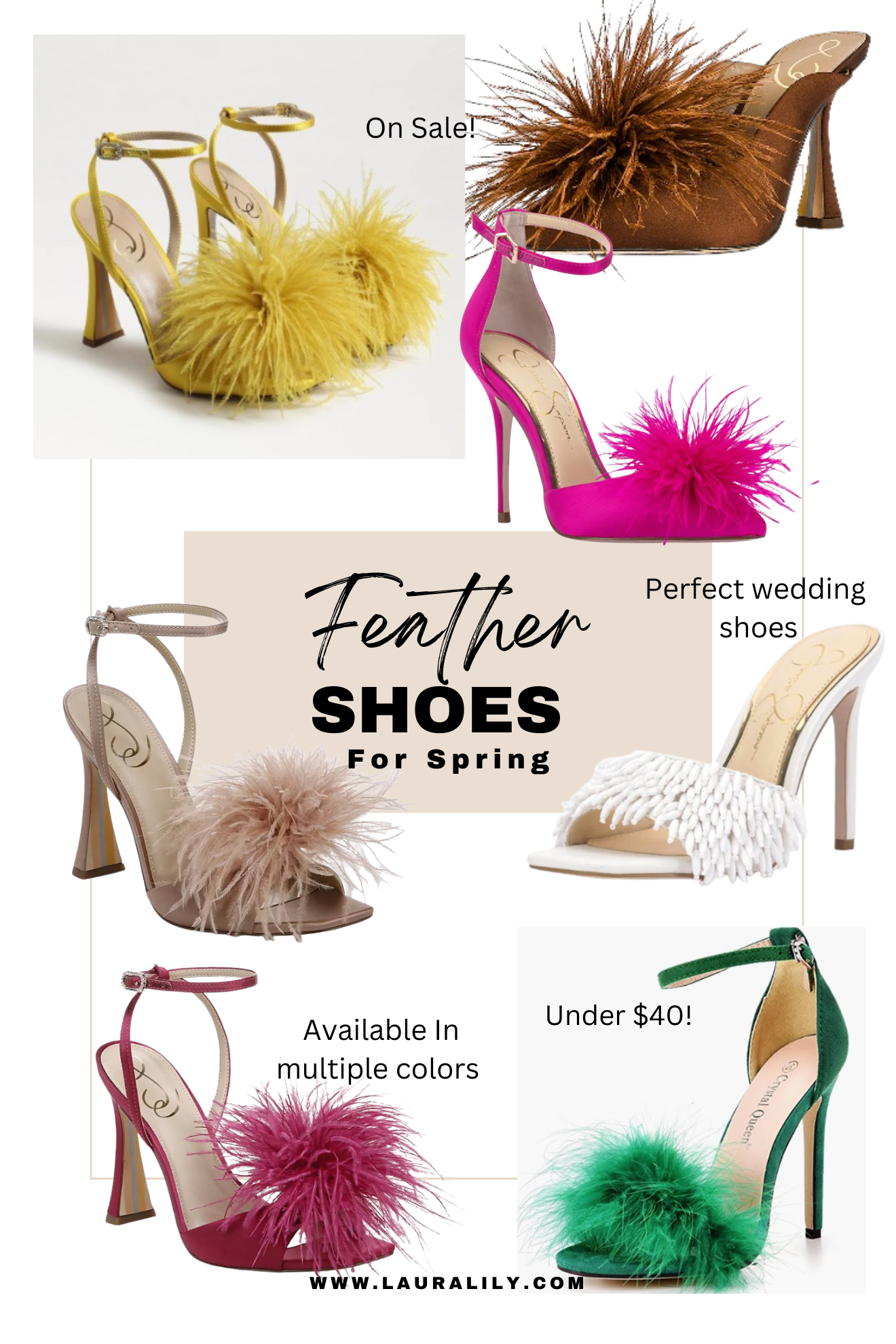 Feather Shoes For Spring by Fashion Blogger Laura Lily, embellished wedding shoes, Jessica Simpson Pom Pom Shoes,